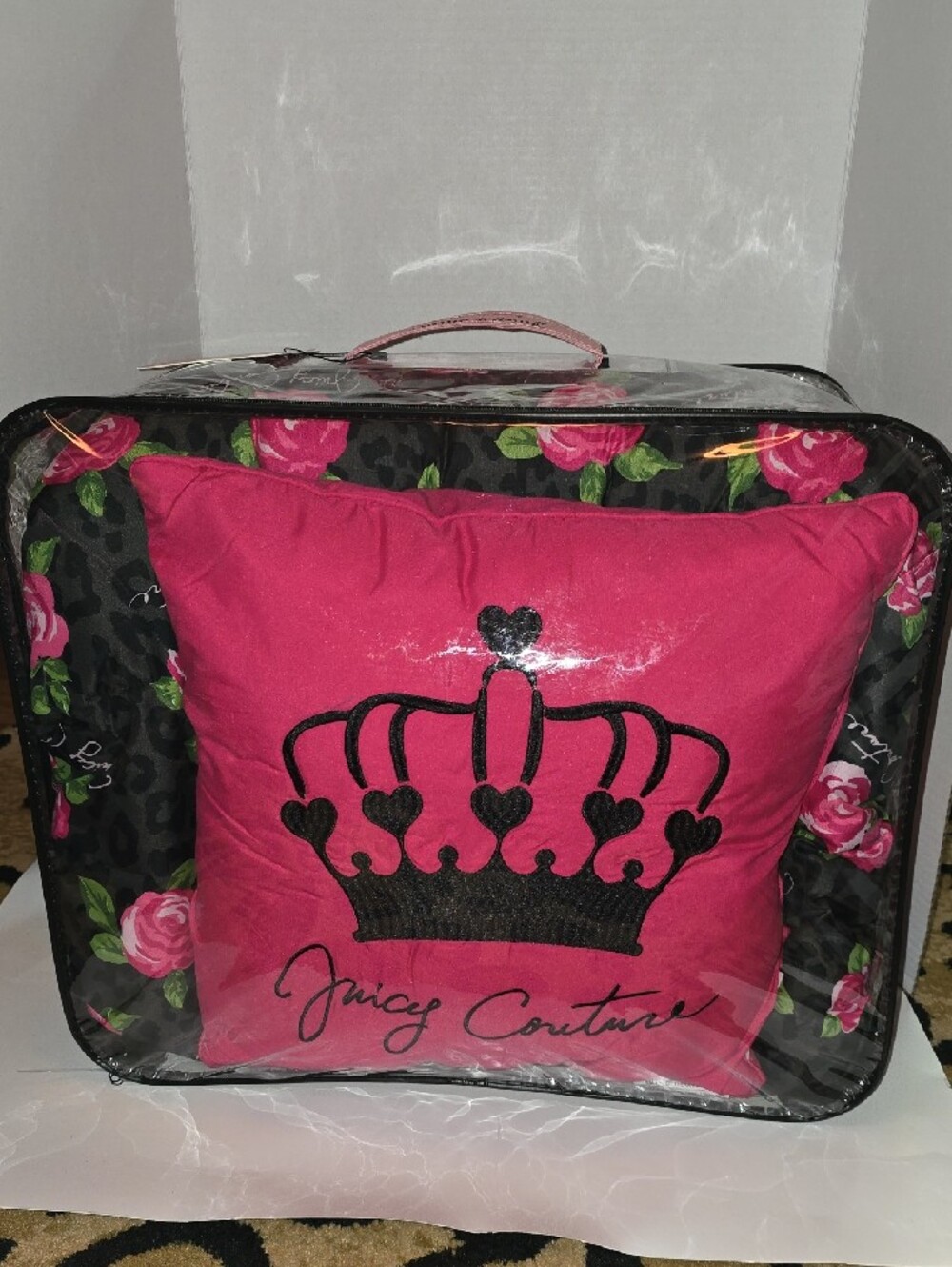 Juicy Couture Black Comforter Set with Pink Rose Print